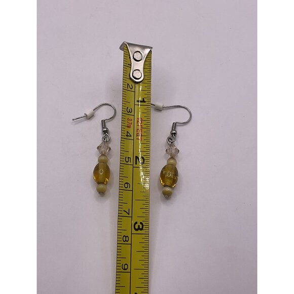 Yellow Glass Beaded Dangle Earrings With Fishhook Back - Picture 4 of 4